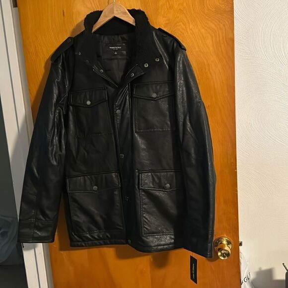 Kenneth Cole Faux Leather Jacket Mens Medium Black